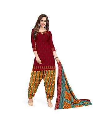 Women'S Maroon Crepe Printed Unstitched Salwar Suit Dress Material 1