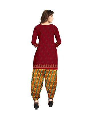 Women'S Maroon Crepe Printed Unstitched Salwar Suit Dress Material 2