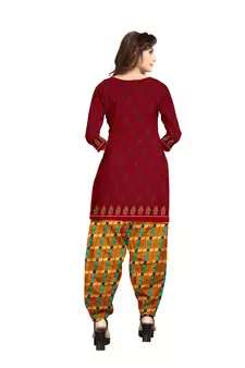 Women'S Maroon Crepe Printed Unstitched Salwar Suit Dress Material