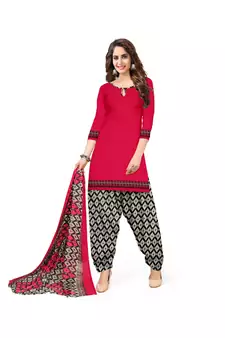 Kimisha Women's Red Crepe Printed Unstitched Salwar Suit Dress Material