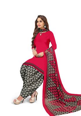 Kimisha Women's Red Crepe Printed Unstitched Salwar Suit Dress Material 3