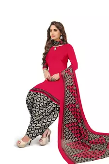 Kimisha Women's Red Crepe Printed Unstitched Salwar Suit Dress Material