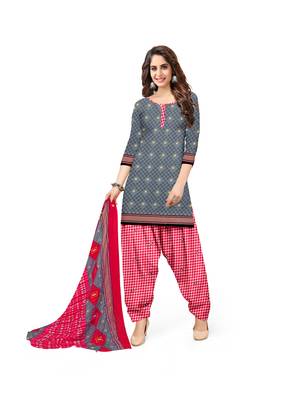 Kimisha Women's Grey Crepe Printed Unstitched Salwar Suit Dress Material 1