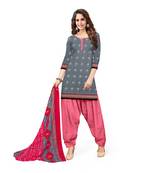 Kimisha Women's Grey Crepe Printed Unstitched Salwar Suit Dress Material