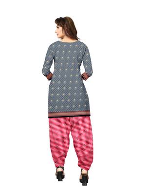 Kimisha Women's Grey Crepe Printed Unstitched Salwar Suit Dress Material 2