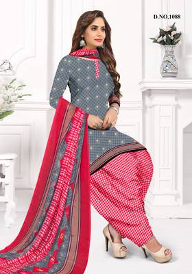 Kimisha Women's Grey Crepe Printed Unstitched Salwar Suit Dress Material 3