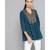Ritu Kumar Blue V Neck 3/4 Sleeve Short Solid top With Embroidered