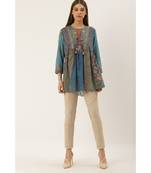 Ritu Kumar Grey Round Neck Full Sleeve Short Printed top With Embroidery