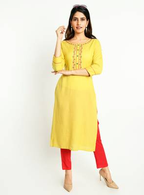 Yellow embroidered rayon embroidered-kurtis 1