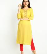 Yellow embroidered rayon embroidered-kurtis