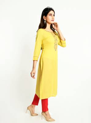Yellow embroidered rayon embroidered-kurtis 2