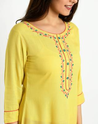 Yellow embroidered rayon embroidered-kurtis 4