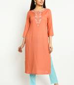 Coral embroidered rayon embroidered-kurtis