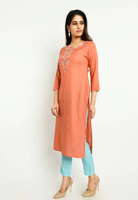 Coral embroidered rayon embroidered-kurtis 2
