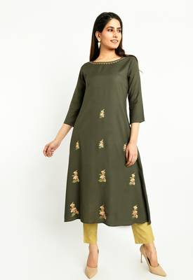 Green embroidered rayon embroidered-kurtis 1