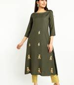 Green embroidered rayon embroidered-kurtis