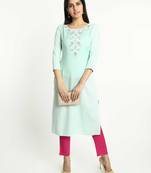 Light-turquoise embroidered rayon embroidered-kurtis