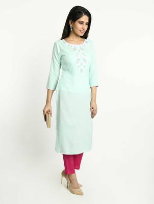 Light-turquoise embroidered rayon embroidered-kurtis 2