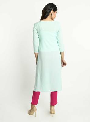 Light-turquoise embroidered rayon embroidered-kurtis 3
