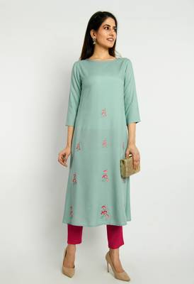 Blue embroidered rayon embroidered-kurtis 1