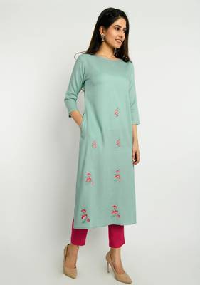 Blue embroidered rayon embroidered-kurtis 2