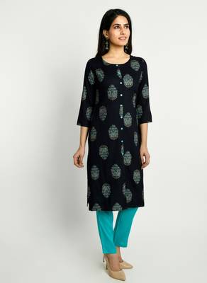 Navy-blue printed rayon ethnic-kurtis 1
