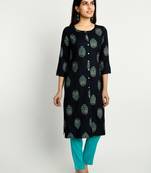 Navy-blue printed rayon ethnic-kurtis