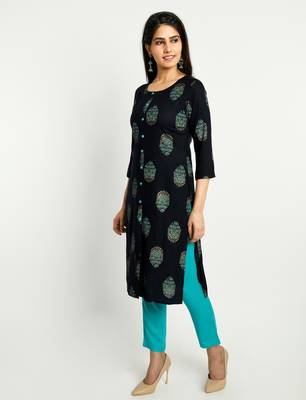 Navy-blue printed rayon ethnic-kurtis 2