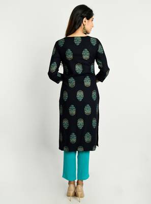 Navy-blue printed rayon ethnic-kurtis 3