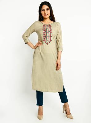 Beige embroidered rayon embroidered-kurtis 1