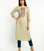 Beige embroidered rayon embroidered-kurtis