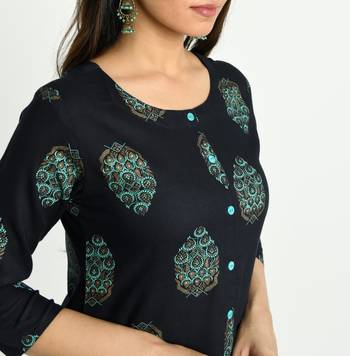 Navy-blue printed rayon ethnic-kurtis 4