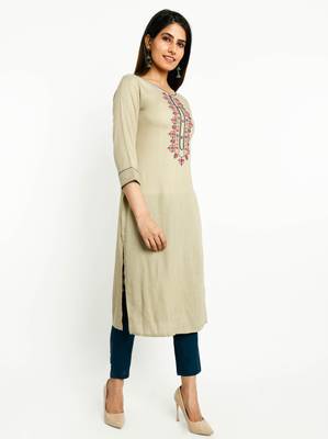 Beige embroidered rayon embroidered-kurtis 2