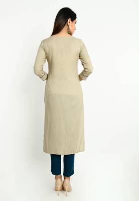 Beige embroidered rayon embroidered-kurtis 3
