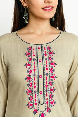 Beige embroidered rayon embroidered-kurtis 4