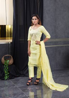 Yellow pita work kota doria salwar 1