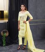 Yellow pita work kota doria salwar