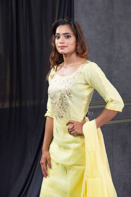 Yellow pita work kota doria salwar 4