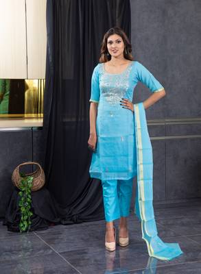 Sky-blue pita work kota doria salwar 1