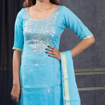Sky-blue pita work kota doria salwar 2