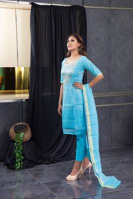 Sky-blue pita work kota doria salwar 4