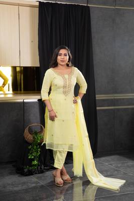 Yellow beads kota doria salwar 1