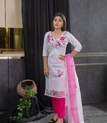 White thread embroidery kota doria salwar
