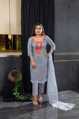 Grey thread embroidery kota doria salwar 1