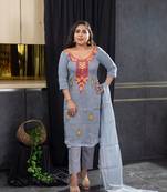 Grey thread embroidery kota doria salwar