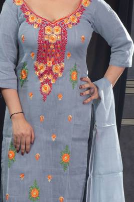 Grey thread embroidery kota doria salwar 2
