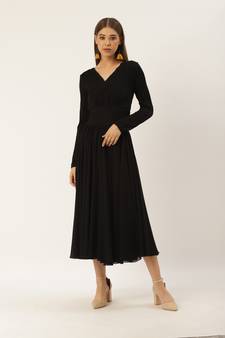 Label Ritu Kumar Black Full Sleeves Black Self-Work Evening Long Dress