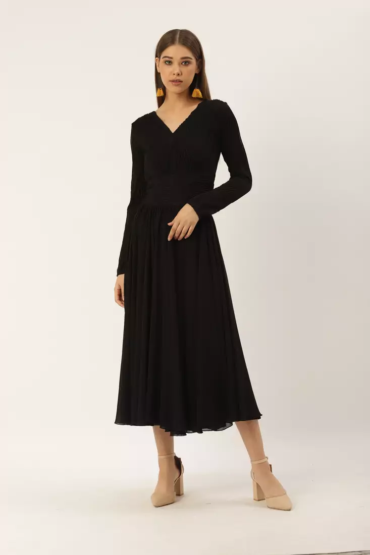 Label Ritu Kumar Black Full Sleeves Black Self-Work Evening Long Dress