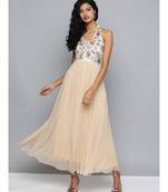 Label Ritu Kumar Off White Halter Neck Sleeveless Long Dress