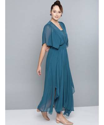 Label Ritu Kumar Blue Half Sleeves Long Dress With Camisole 2